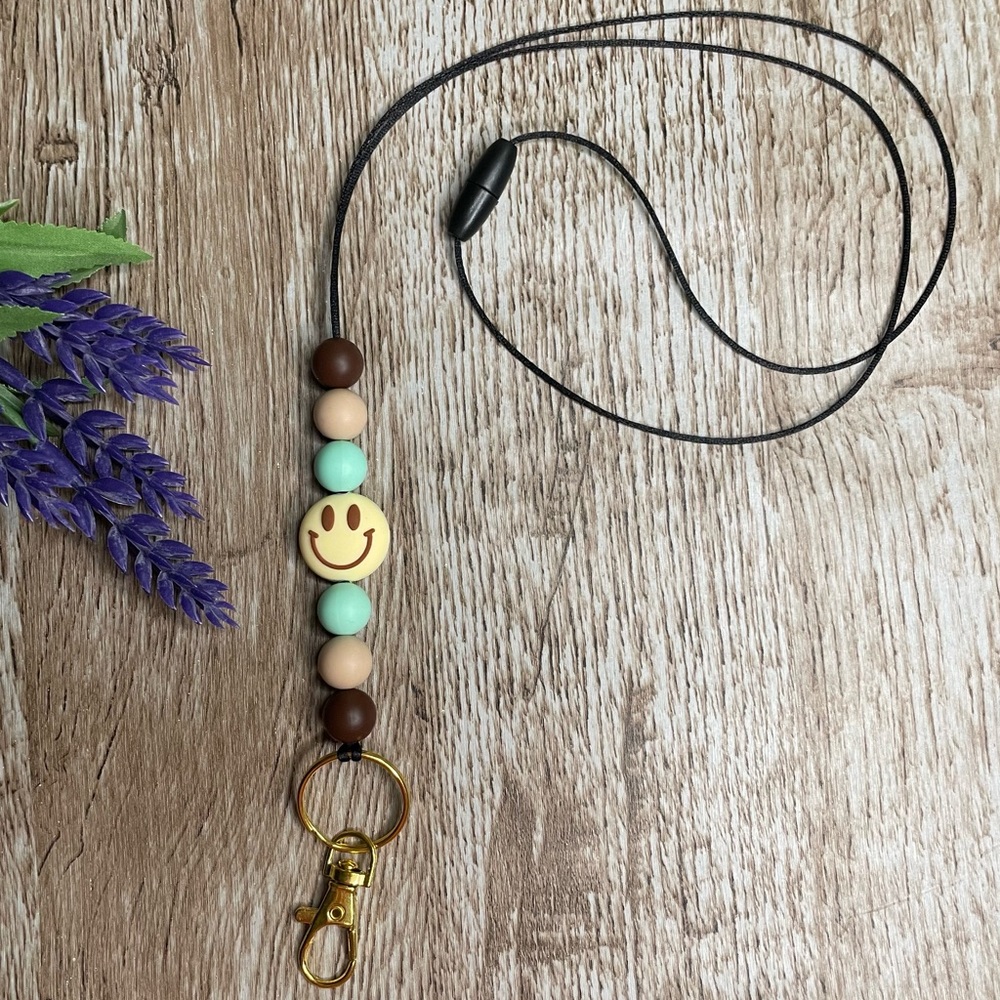 Lanyard Smiley Jewelry Silicone Bead Key ID Badge Handcrafted Office Artisan